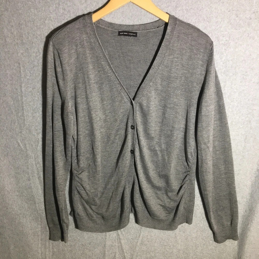 Womens New York & Company Cardigan Flattering Ruched Sides Layering Casual